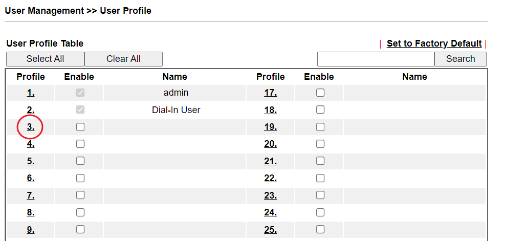 a screenshot of DrayOS local user profile list